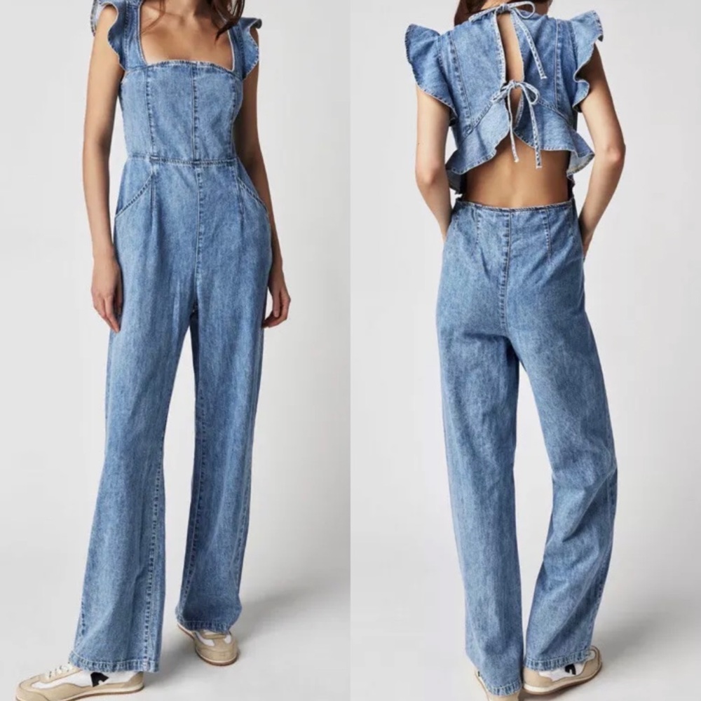 Free People Blue Denim Jumpsuit